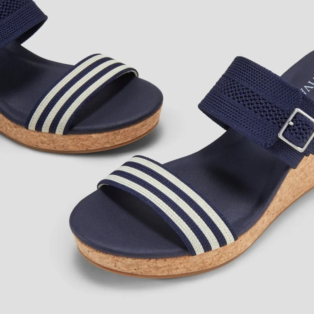 Vivaia Sammy 39 Adjustable Strap Cork Wedge Sandals Navy Sz 8/8.5 SH446
